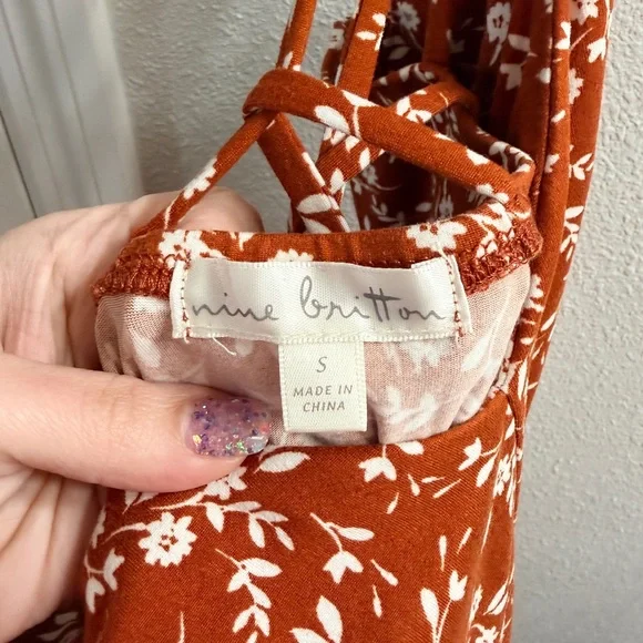 nine britton Rust Orange Floral Sundress with Crisscross Straps - Picture 5 of 5